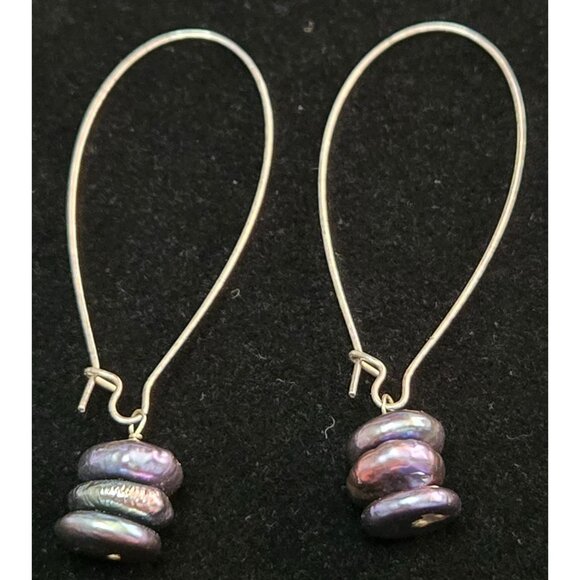 Vintage Black Pearls Sterling Silver Earrings - Picture 1 of 4